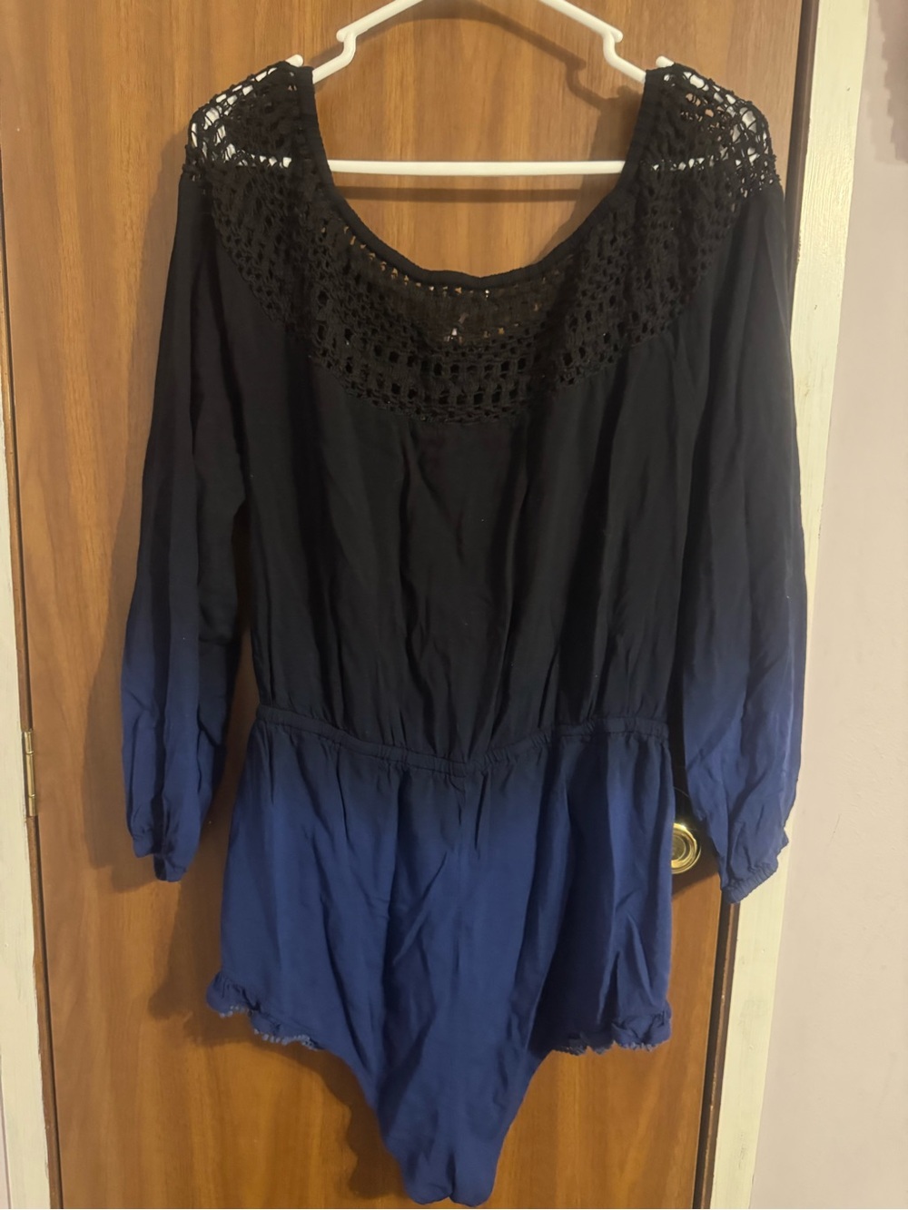 Victoria's Secret Black and Blue Ombre Crochet Yoke Bodysuit